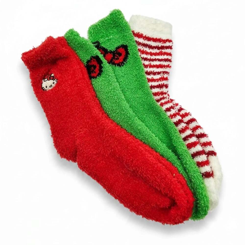 Hello Kitty Holiday Socks Plush Crew Length 3Pack Women's One Size NWOT